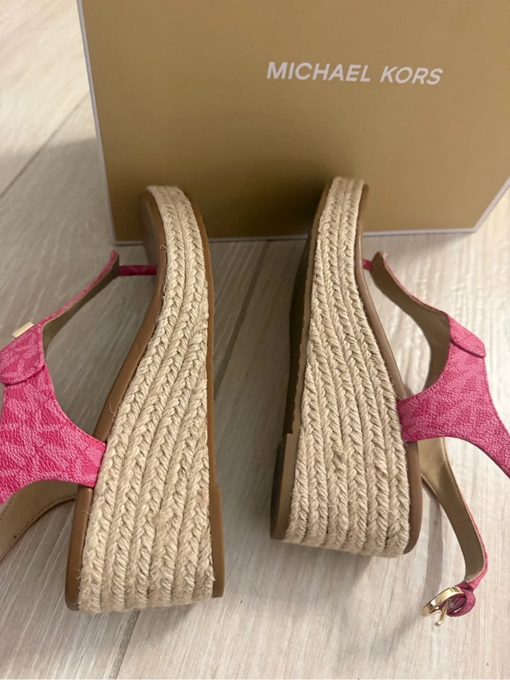 Michael Kors Pink Logo Wedge Thong Sandals